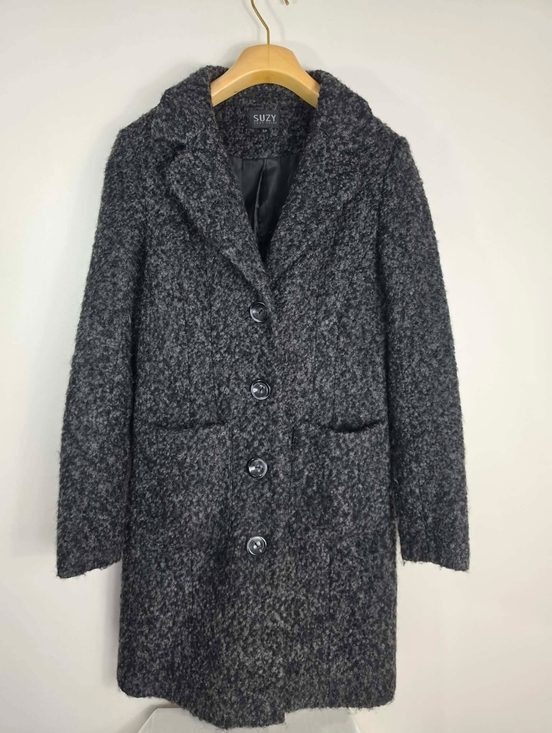 Suzy Shier Jackets & Blazers - Suzy Wool-Blend Bouclé Long Coat - Charcoal Gray